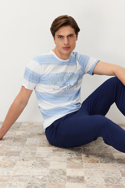 TRENDYOL MAN Sar? Regular Fit Cizgili Orme Pijama Tak?m? TMNSS24PT00041 - Trendyolmilla фото 3