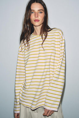 CAMISETA ALGOD?N Y LINO RAYAS / Rosa pastel - Zara фото 8