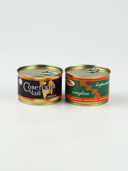 Подарочный набор в железной банке чай, монпансье, варенье, открытка «Советский подарок»