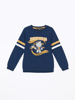 Bisiklet Yaka Bask?l? Erkek ?ocuk Sweatshirt