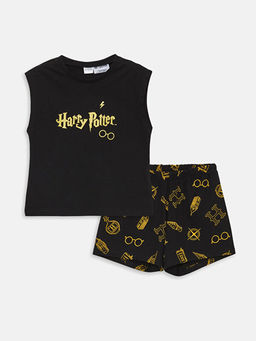 Bisiklet Yaka Harry Potter Bask?l? K?z ?ocuk ?ortlu Pijama Tak?m?