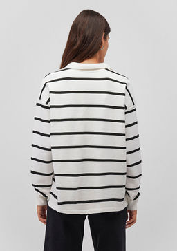 Siyah Cizgili Polo Yaka Sweatshirt - Mavi фото 5