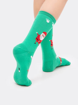 Цена за 5 пар! Высокие детские носки в оттенке светлая зеленка с новогодним дизайном - Mark formelle фото 2