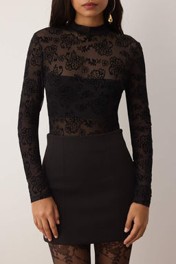 Siyah Astarl? Cicek Desenli Dik Yaka Orme Tul Body TPRAW26BD00010 - Trendyolmilla фото 3