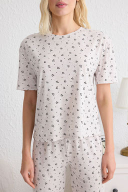 Trendyolmilla Bej Kalp Desenli Orme Pijama Tak?m? THMSS25PT00148  фото 8