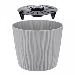 Кашпо для цветов пластмассовое "Волна" 2л, д16см, h13,5см, с вкладышем, серый (Россия)