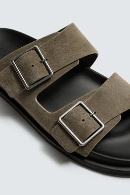DOUBLE-STRAP LEATHER SANDALS - Zara фото 7
