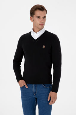 Erkek Slim Fit V Yaka Siyah Basic Kazak - U.s. polo assn фото 3