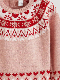 Bisiklet Yaka Desenli K?z ?ocuk Triko Kazak