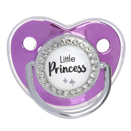 Соска - пустышка силиконовая ортодонтическая M&B «LITTLE PRINCESS», от 6 мес., с колпачком, держатель - цепочка, розовый/серебро, стразы