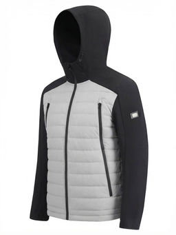 Куртка мужская гибридная стёганая с капюшоном с графеновой подкладкой бежевого цвета 9627_1B