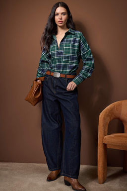 Mavi-Cok Renkli Flanel Ekoseli Oversize/Genis Kal?p Gomlek TWOAW26GO00132