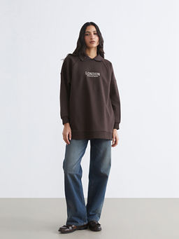 London Nak??l? Kad?n Kal?n Sweatshirt Tunik