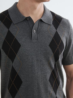 Polo Yaka Baklava Desenli Erkek Triko Ti??rt