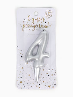 Цена за 2 шт. Свеча для торта цифра «Серебряная», 5.5 см, цифра 4