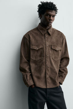 SOBRECAMISA REGULAR FIT EFECTO ANTE / Marr?n - Zara фото 5