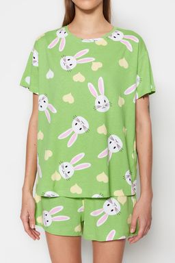 Trendyolmilla Ekru %100 Pamuklu Ay?c?kl? Sortlu Orme Pijama Tak?m? THMSS23PT00005  фото 5