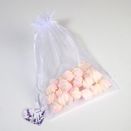 Цена за 10 шт. Мешочек подарочный органза белый «Лаванда», с шильдиком, 19 х 28 см +/- 1.5 см