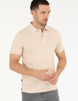 Bej Slim Fit Polo Yaka Basic Ti__rt