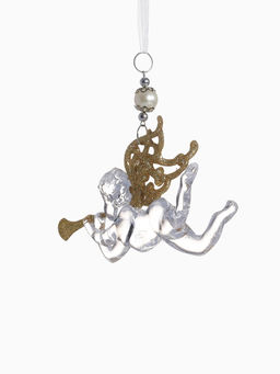 Цена за 2 шт. Ёлочная игрушка Зимнее волшебство. Ангел с трубой, 148 см, прозрачно-золотой фото 12