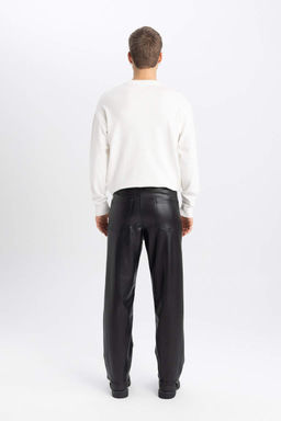 Мешковатые прямые брюки из искусственной кожи - Defacto фото 3