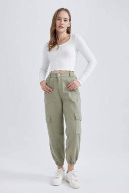 Coool Jogger Pantolon Gabardin KumasNormal Bel Basic Duz Kargo Cepli - Defacto фото 4