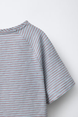 CAMISETA RAYAS MANGA RANGL?N / Azul pastel - Zara фото 4