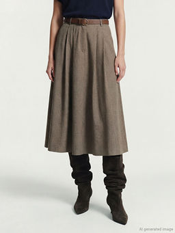 Beli Kemerli ?izgili Pile Detayl? A Kesim Etek