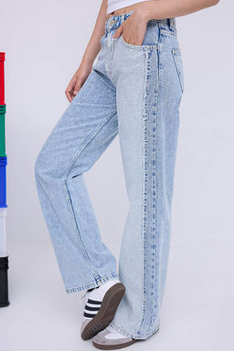 Teen Mavi Renk Bloklu Yuksek Bel Genis Paca Wide Leg Jeans TWOAW26JE00013 - Trendyolmilla фото 3