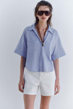 CROPPED LINEN BLEND SHIRT - Zara фото 10