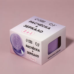 Расчёска массажная, круглая, складная, с зеркалом, d=7.5 см, в коробке, сиреневая