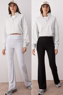 Gri Melanj- Siyah Ispanyol Paca 2li Paket Pantolon TWOAW26PL00057