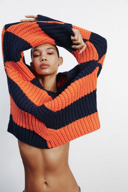 KNIT OVERSIZED SWEATER WITH STRIPES - Zara фото 7