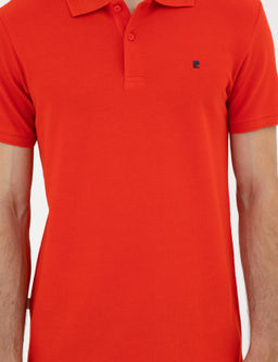 K_rm_z_ Slim Fit %100 Pamuk Polo Yaka Basic Ti__rt