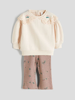 Bebe Yaka Yumu?ak Dokulu K?z Bebek Sweatshirt ve Tayt