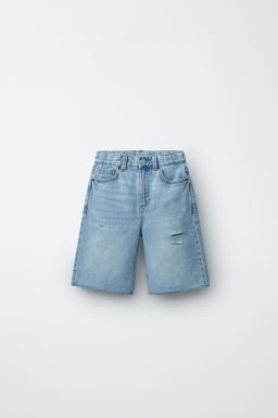 BERMUDA DENIM WIDE FIT ROTOS / Azul claro