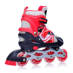 Ролики детские (размер M) черно-красные с белым, PU колёса со светом, в сумке