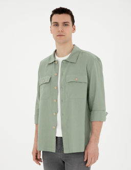 Ye_il Keten Comfort Fit Uzun Kollu G_mlek