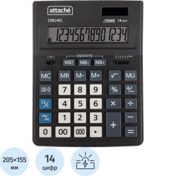 Калькулятор настольный Attache CDB1401-BK 14-разрядный черный 205x155x35 мм