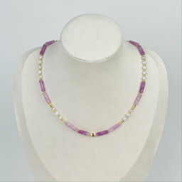 Колье из Лепидолита и Жемчуга 40 см +