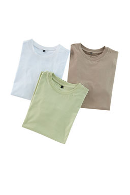 TRENDYOL MAN Tas-Ekru-Antrasit Slim/Dar Kesim Bisiklet Yaka Basic %100 Pamuklu 3lu Paket T-Shirt TMNSS19BO0007 - Trendyolmilla фото 3