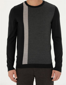 Siyah Slim Fit Bisiklet Yaka Y_n Kar___ml_ Triko Kazak - Pierre cardin фото 6