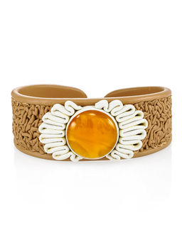 Эффектный браслет из натуральной кожи и медового янтаря Нефертити