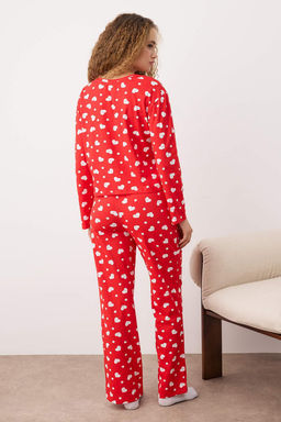 K?rm?z? %100 Pamuklu Kalpli Tshirt-Pantolon Orme Pijama Tak?m? THMAW24PT00124 - Trendyolmilla фото 4