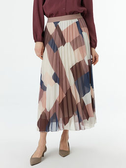 Beli Lastikli Desenli Kad?n Pileli Etek