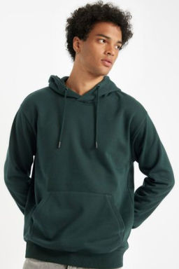 Regular Fit Kapusonlu Kanguru Cepli Ici Yumusak Tuylu Basic Duz Sweatshirt