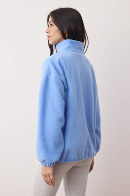 Ac?k Mavi Fermuarl? Dik Yaka Polar Regular/Normal Kesim Orme Sweatshirt TWOAW21SW0758