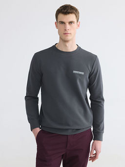 Bisiklet Yaka Bask?l? Erkek Sweatshirt