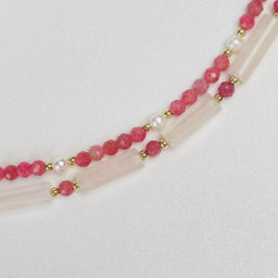 Колье двойное из Родонита, Розового кварца и Жемчуга - Радуга самоцветов фото 3