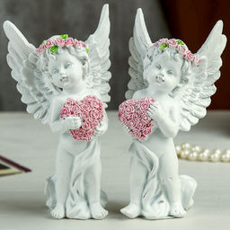 Фигурка полистоун Ангел в розовом венке с сердцем из роз, 15?7.8?5.5 см, МИКС